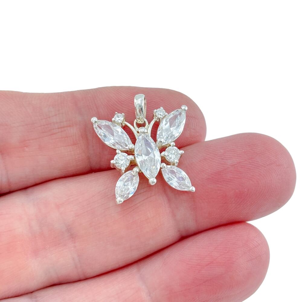 Vintage Lenox Sterling Silver 925 Butterfly Crystal Cluster Pendant